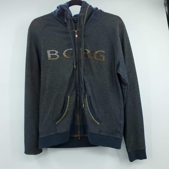 BCBGMaxAzria Rhinestone Logo Zip Up Hooded Sweater Large - Picture 8 of 8